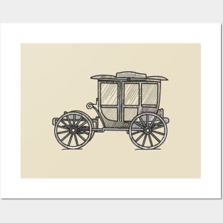 Line art of a Horse-drawn carriage Posters and Art